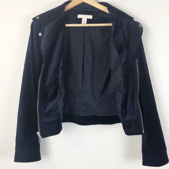 Chico's Dark Blue Velvet Blazer Jacket Size 1 Medium - Picture 6 of 8